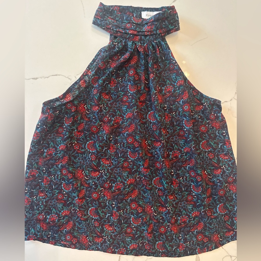 Evereve Floral Halter Top XS Boho Sleeveless Blouse Burgundy Teal